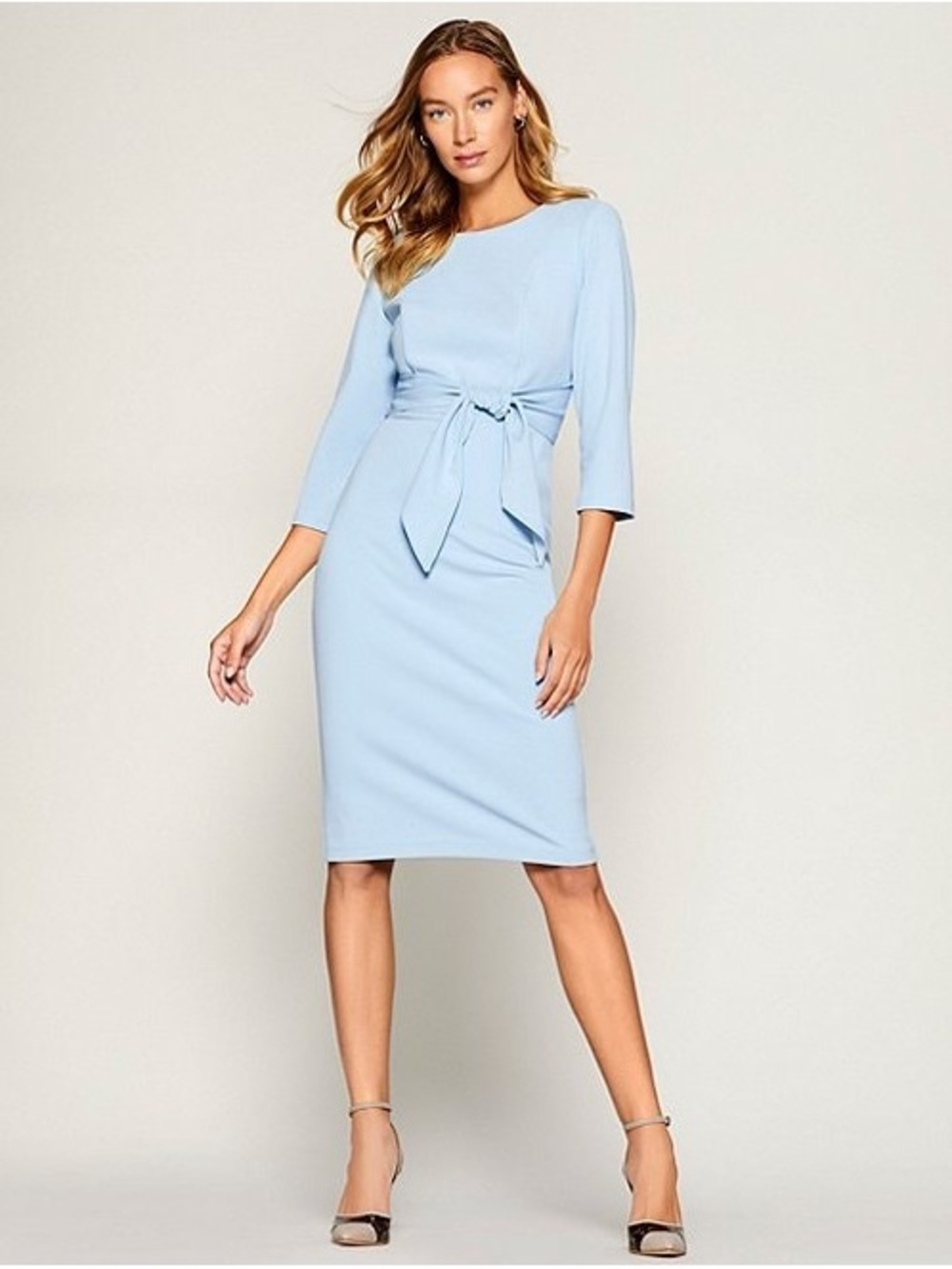 Adrianna Papell Light Blue Tie Waist Sheath Dress Sleeve Size 2 NWT Cocktail MOB